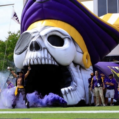 Purple Pirate skull inflatable College Football Tunnel